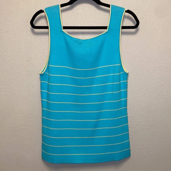 Jeanne Pierre NWT XL Turquoise Yellow Striped Square Neck Sleeveless Sweater - Picture 5 of 9